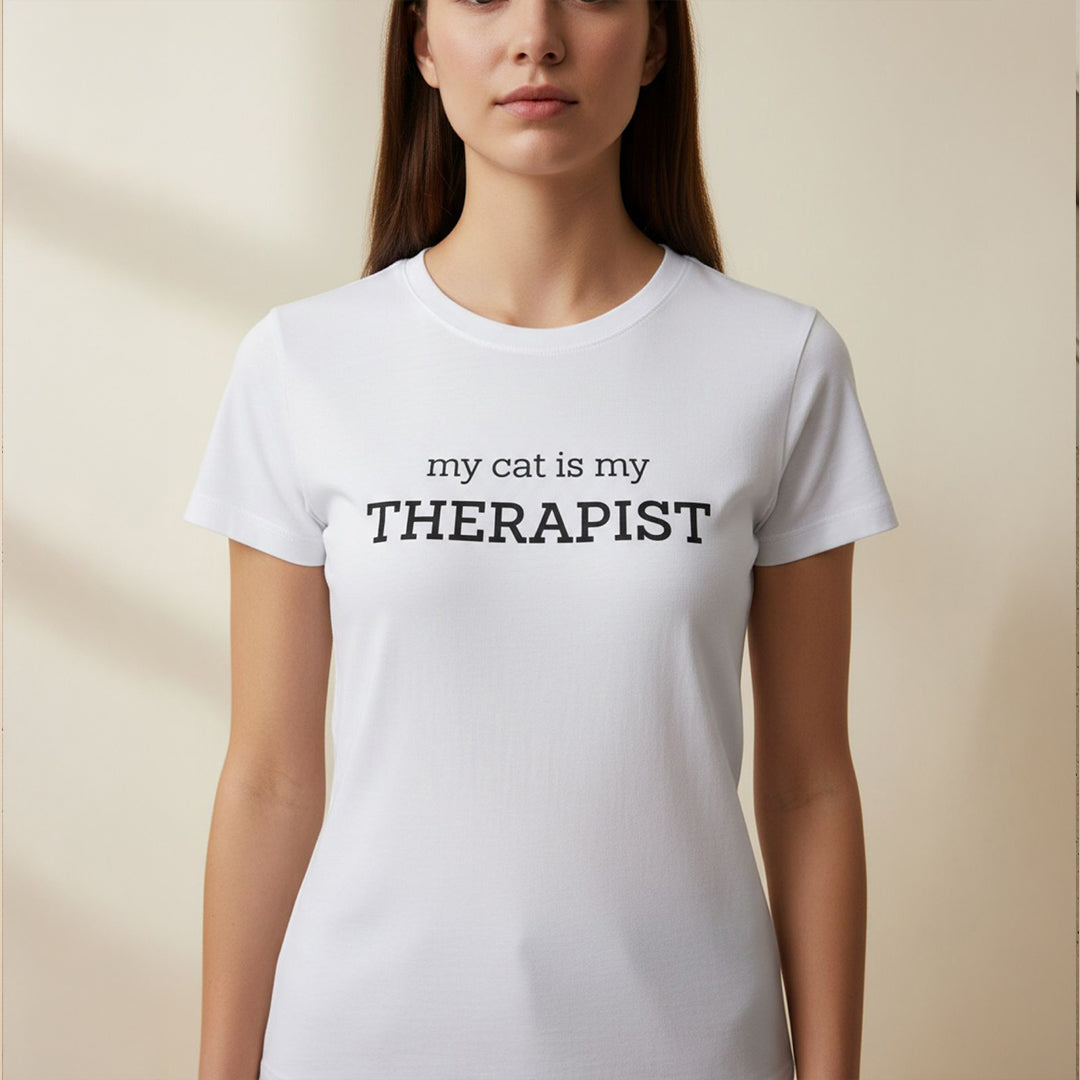 My cat is my Therapist T shirt -White