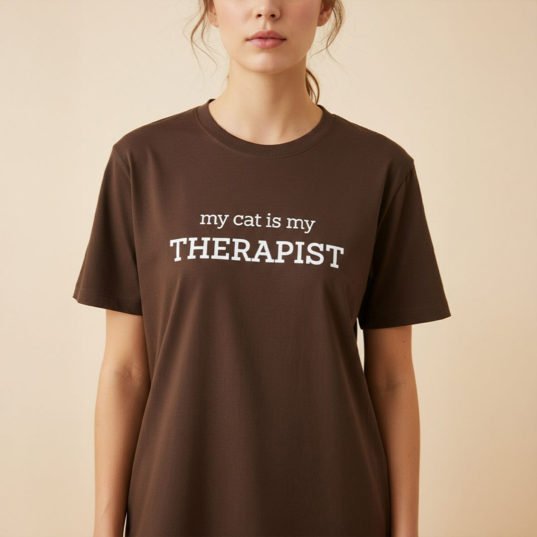 My cat is my Therapist T shirt -Brown