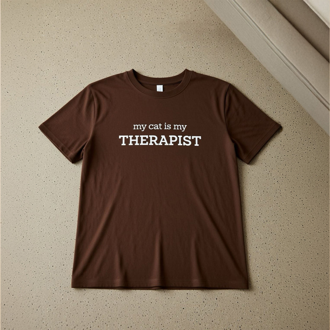 My cat is my Therapist T shirt -Brown