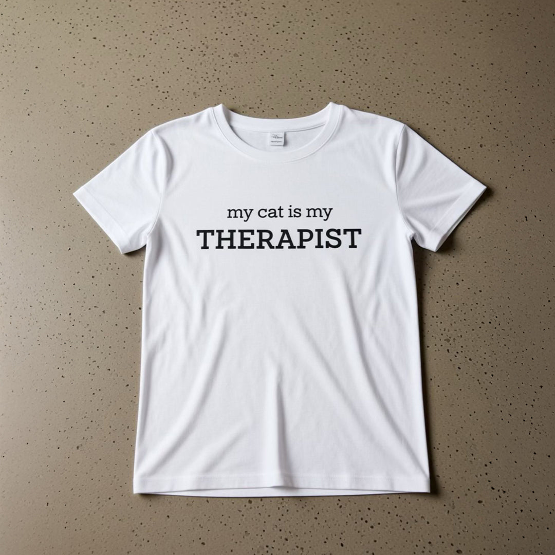 My cat is my Therapist T shirt -White